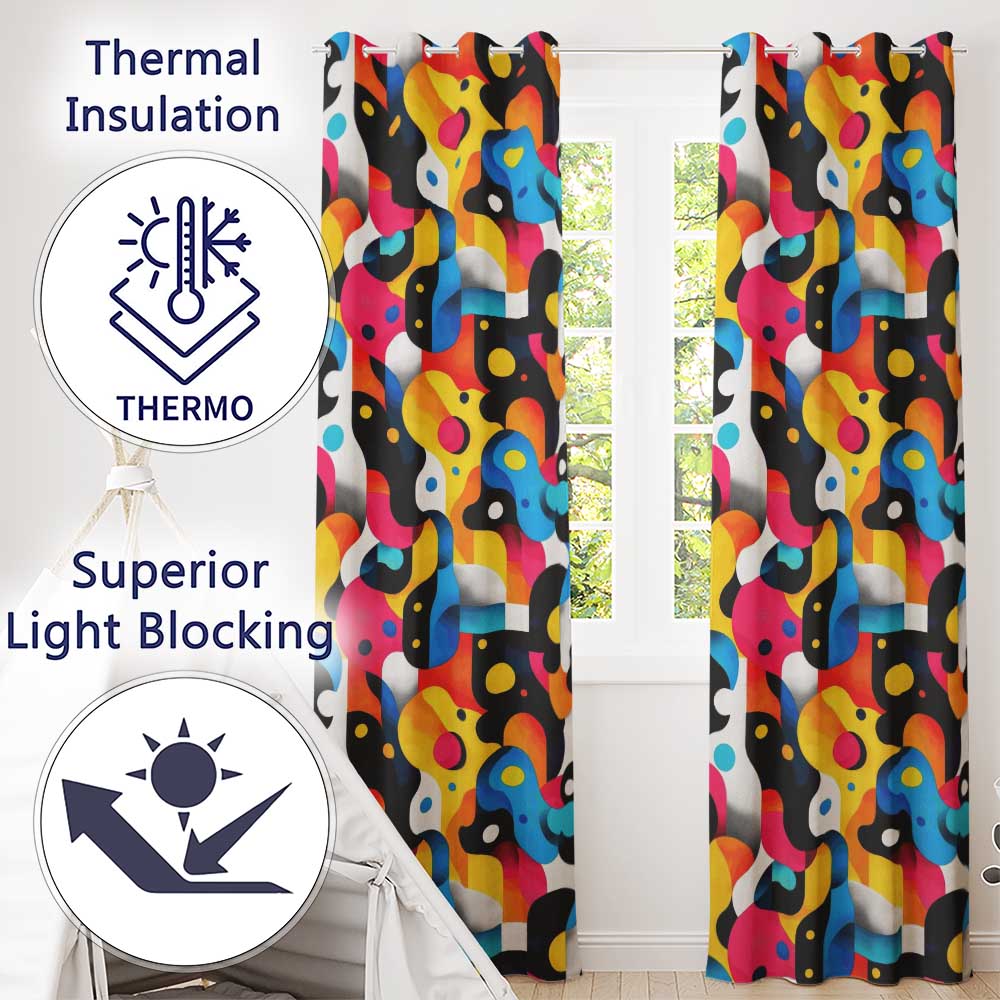Abstract Organic Fluid Shapes Vibrant Seamless Pattern Readymade Eyelet Ring Top Thermal 100% Blackout Curtains