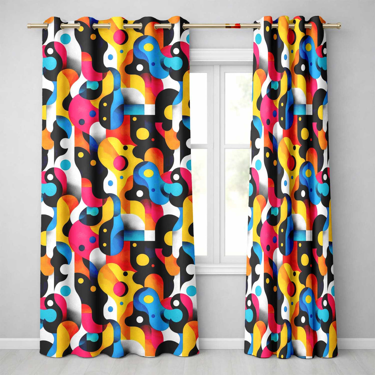 Abstract Organic Fluid Shapes Vibrant Seamless Pattern Readymade Eyelet Ring Top Thermal 100% Blackout Curtains