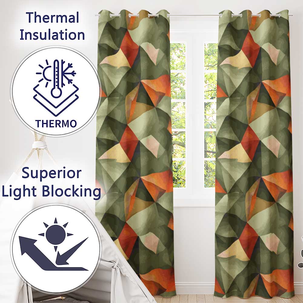 Abstract Faceted Polygon Earth Tone Seamless Pattern Readymade Eyelet Ring Top Thermal 100% Blackout Curtains