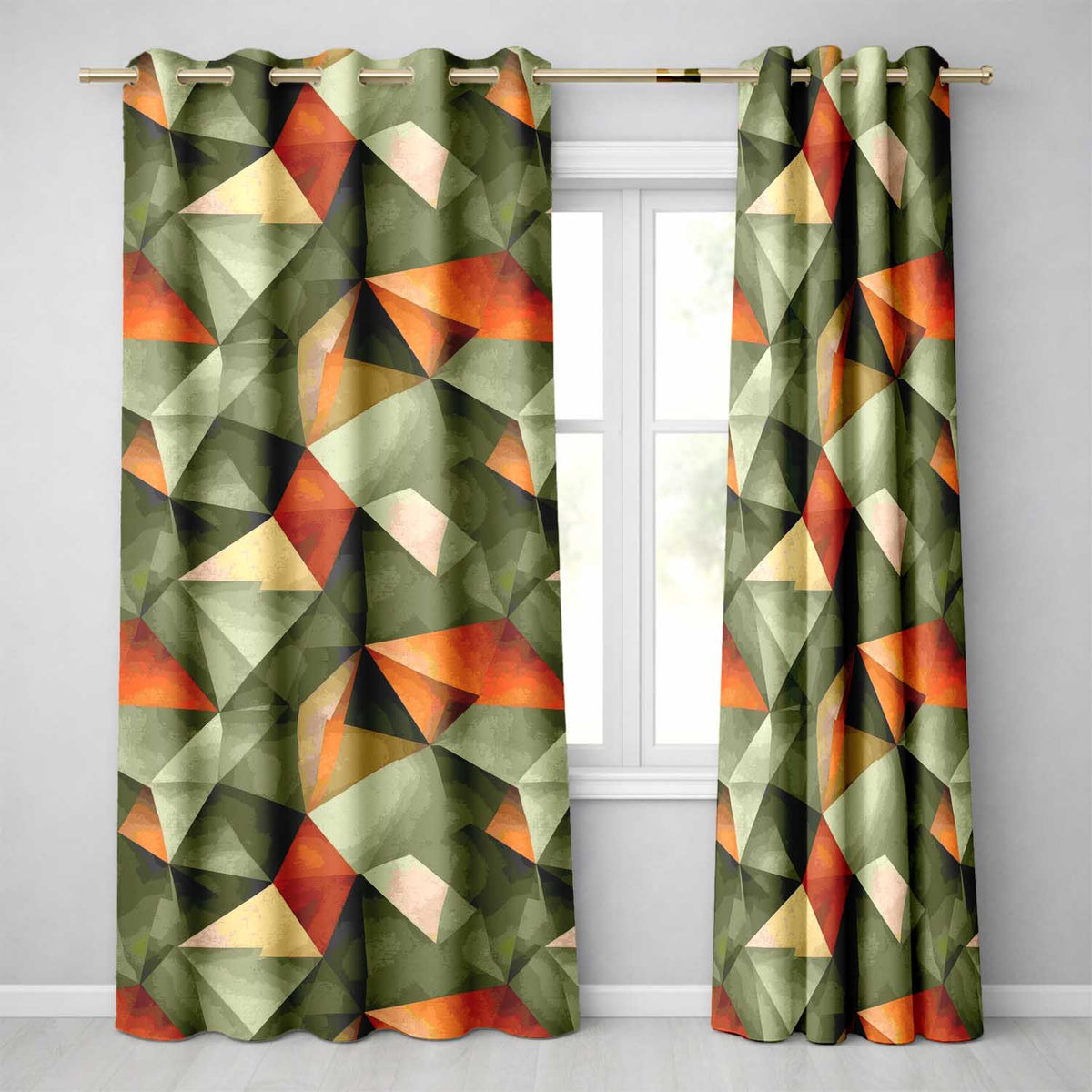 Abstract Faceted Polygon Earth Tone Seamless Pattern Readymade Eyelet Ring Top Thermal 100% Blackout Curtains