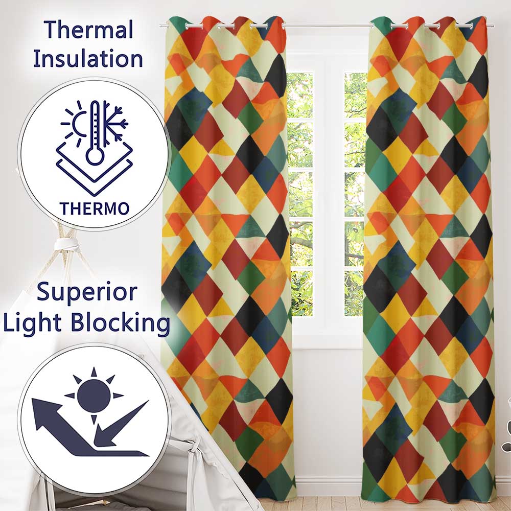 Abstract Geometric Diamond Shapes Color Seamless Pattern Readymade Eyelet Ring Top Thermal 100% Blackout Curtains