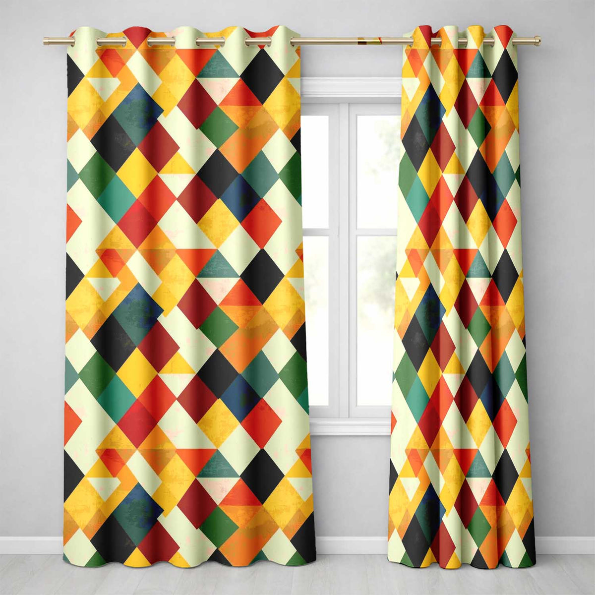 Abstract Geometric Diamond Shapes Color Seamless Pattern Readymade Eyelet Ring Top Thermal 100% Blackout Curtains