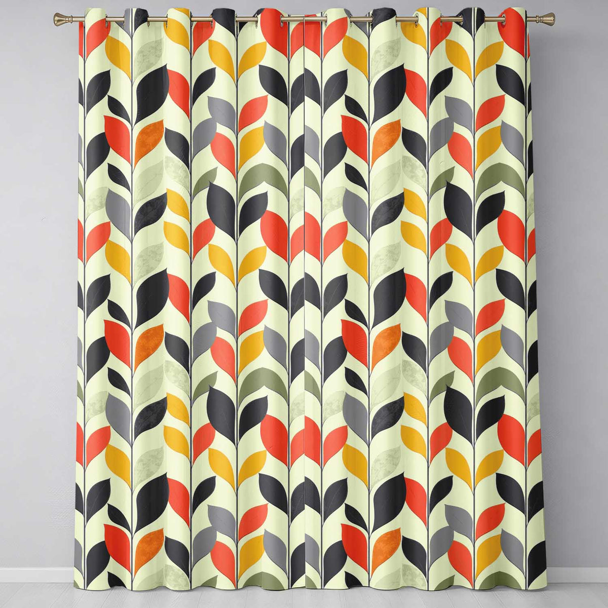 Abstract Modern Leaf Branch Pattern Soft Neutral Background Seamless Pattern Readymade Eyelet Ring Top Thermal 100% Blackout Curtains