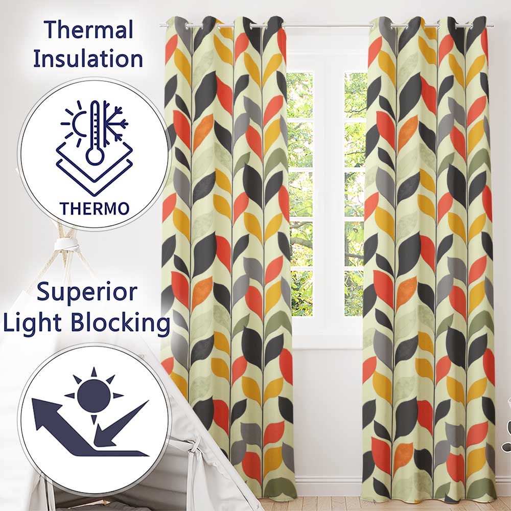 Abstract Modern Leaf Branch Pattern Soft Neutral Background Seamless Pattern Readymade Eyelet Ring Top Thermal 100% Blackout Curtains