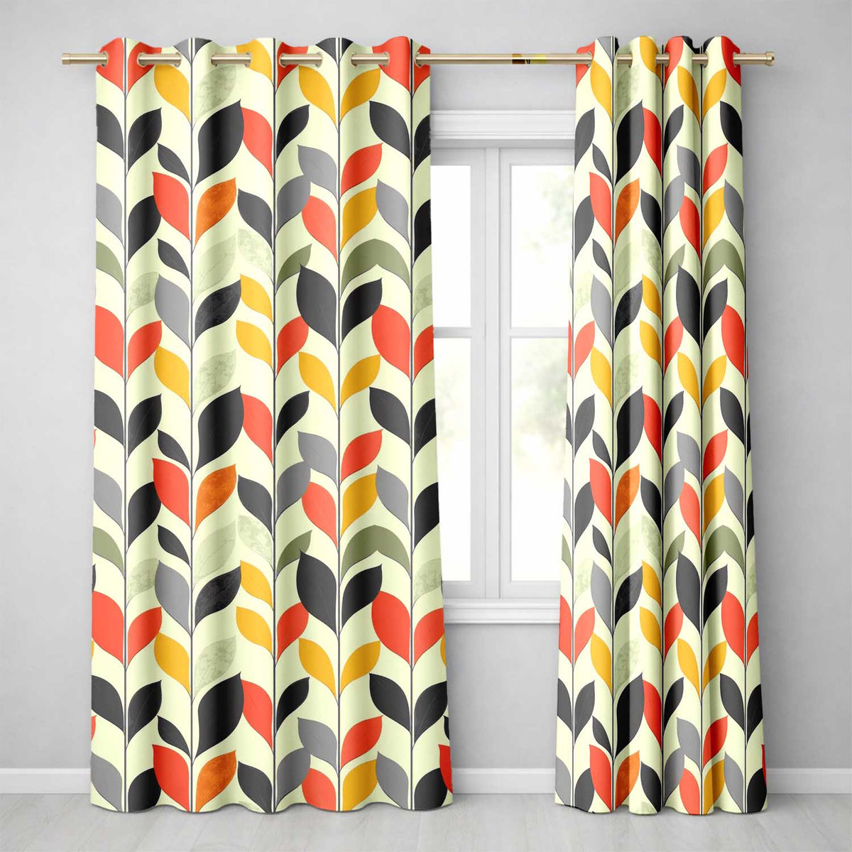 Abstract Modern Leaf Branch Pattern Soft Neutral Background Seamless Pattern Readymade Eyelet Ring Top Thermal 100% Blackout Curtains