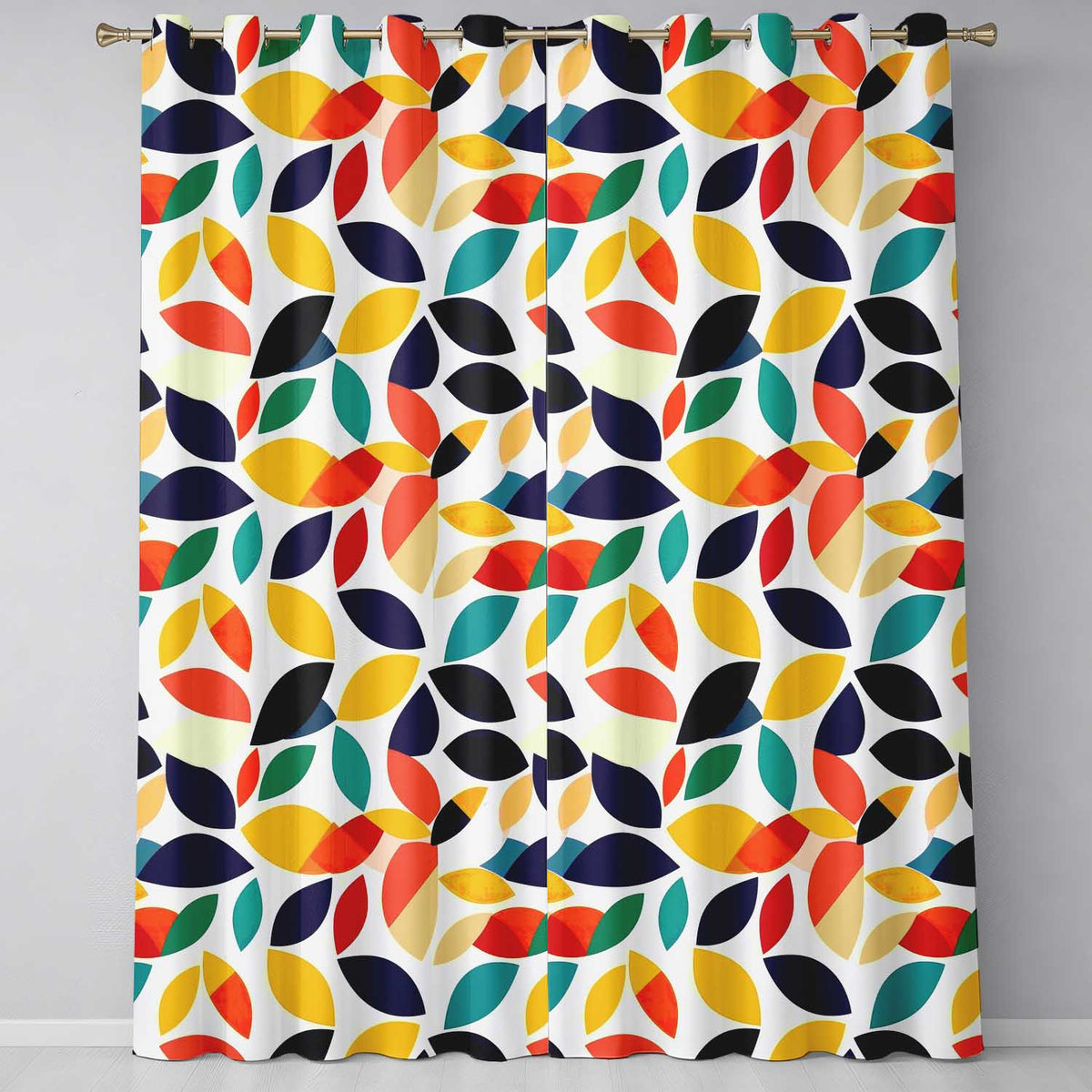 Abstract Colorful Minimal Leaf Shapes Modern Seamless Pattern Readymade Eyelet Ring Top Thermal 100% Blackout Curtains