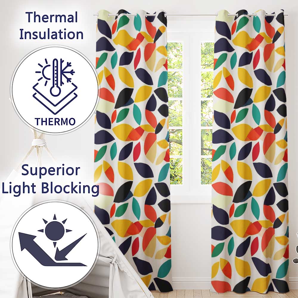 Abstract Colorful Minimal Leaf Shapes Modern Seamless Pattern Readymade Eyelet Ring Top Thermal 100% Blackout Curtains