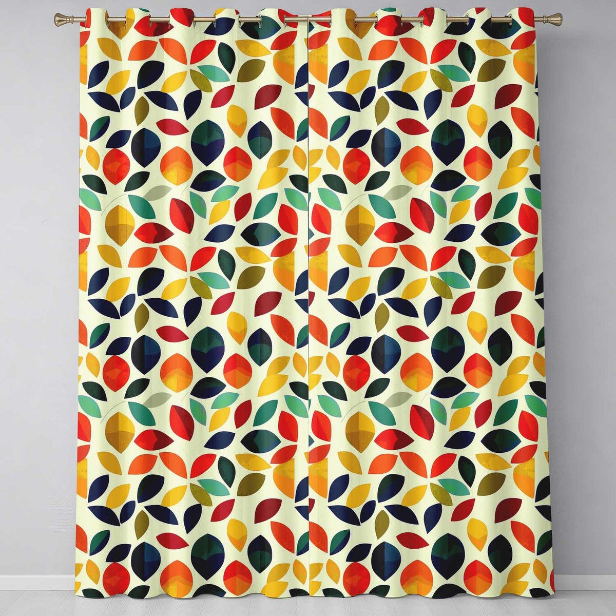 Abstract Multicolor Leaf Scatter Soft Background Seamless Pattern Readymade Eyelet Ring Top Thermal 100% Blackout Curtains