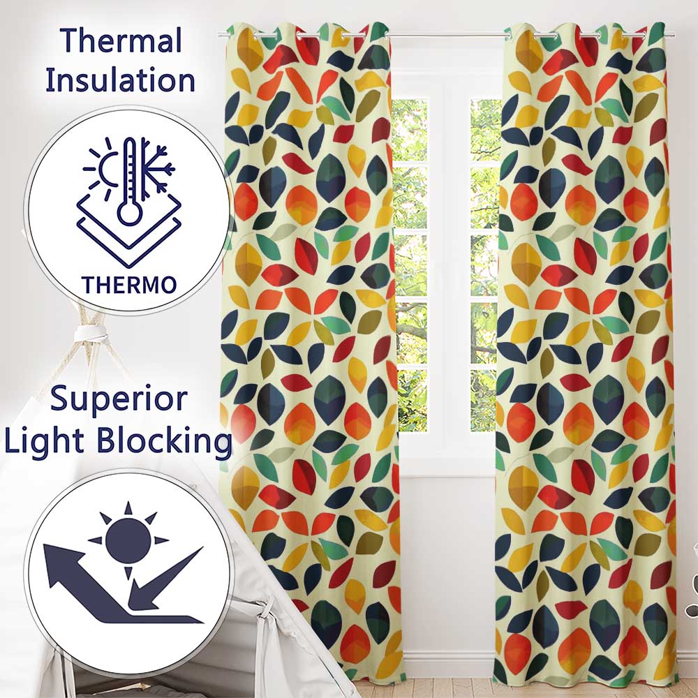 Abstract Multicolor Leaf Scatter Soft Background Seamless Pattern Readymade Eyelet Ring Top Thermal 100% Blackout Curtains
