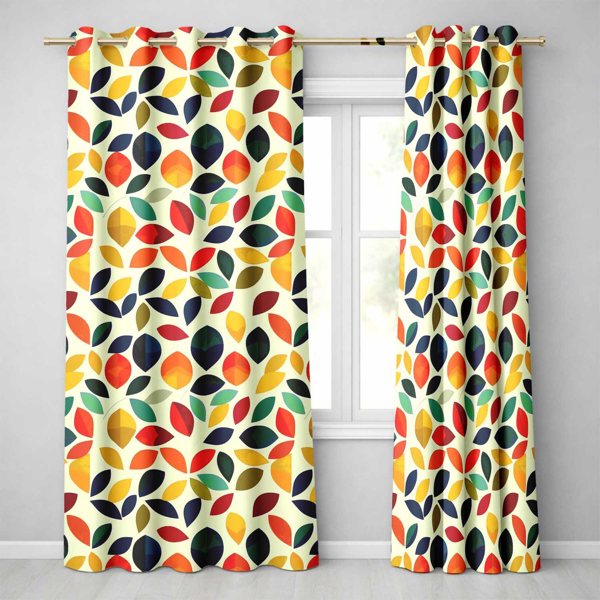 Abstract Multicolor Leaf Scatter Soft Background Seamless Pattern Readymade Eyelet Ring Top Thermal 100% Blackout Curtains