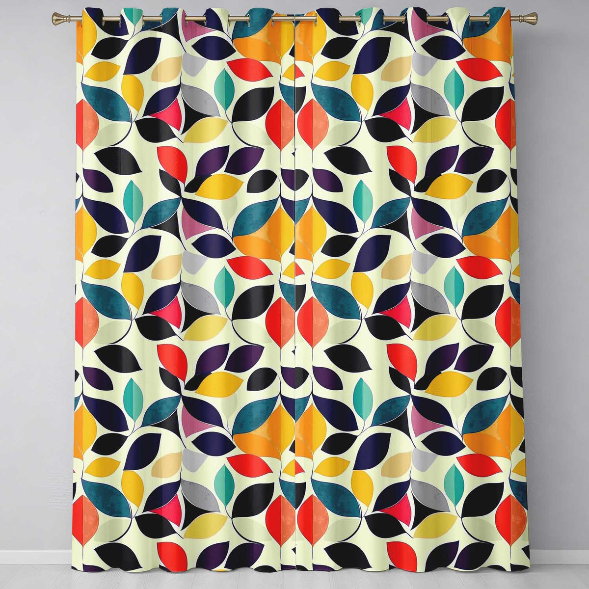 Abstract Stylised Leaf Pattern Soft Colors Seamless Pattern Readymade Eyelet Ring Top Thermal 100% Blackout Curtains