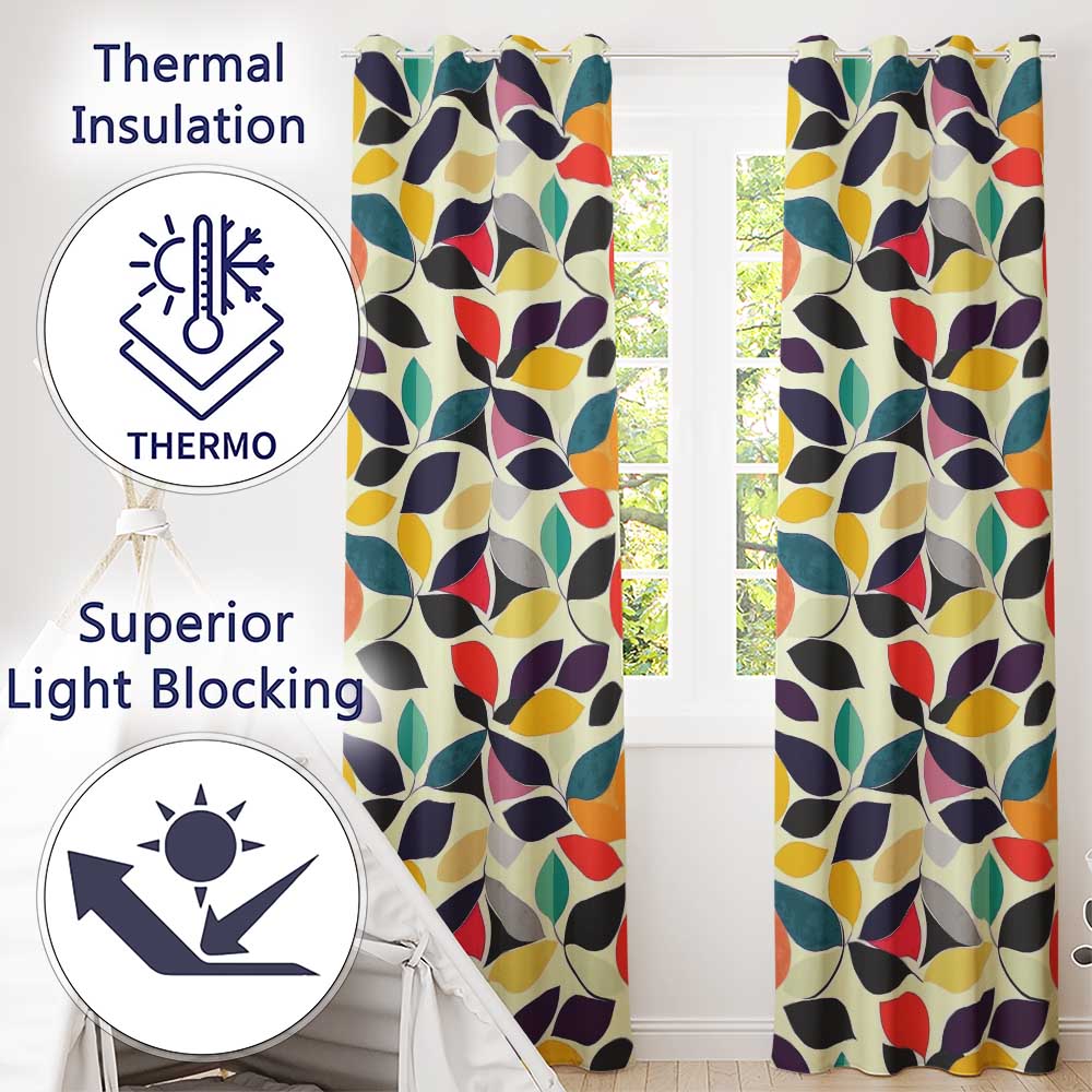 Abstract Stylised Leaf Pattern Soft Colors Seamless Pattern Readymade Eyelet Ring Top Thermal 100% Blackout Curtains