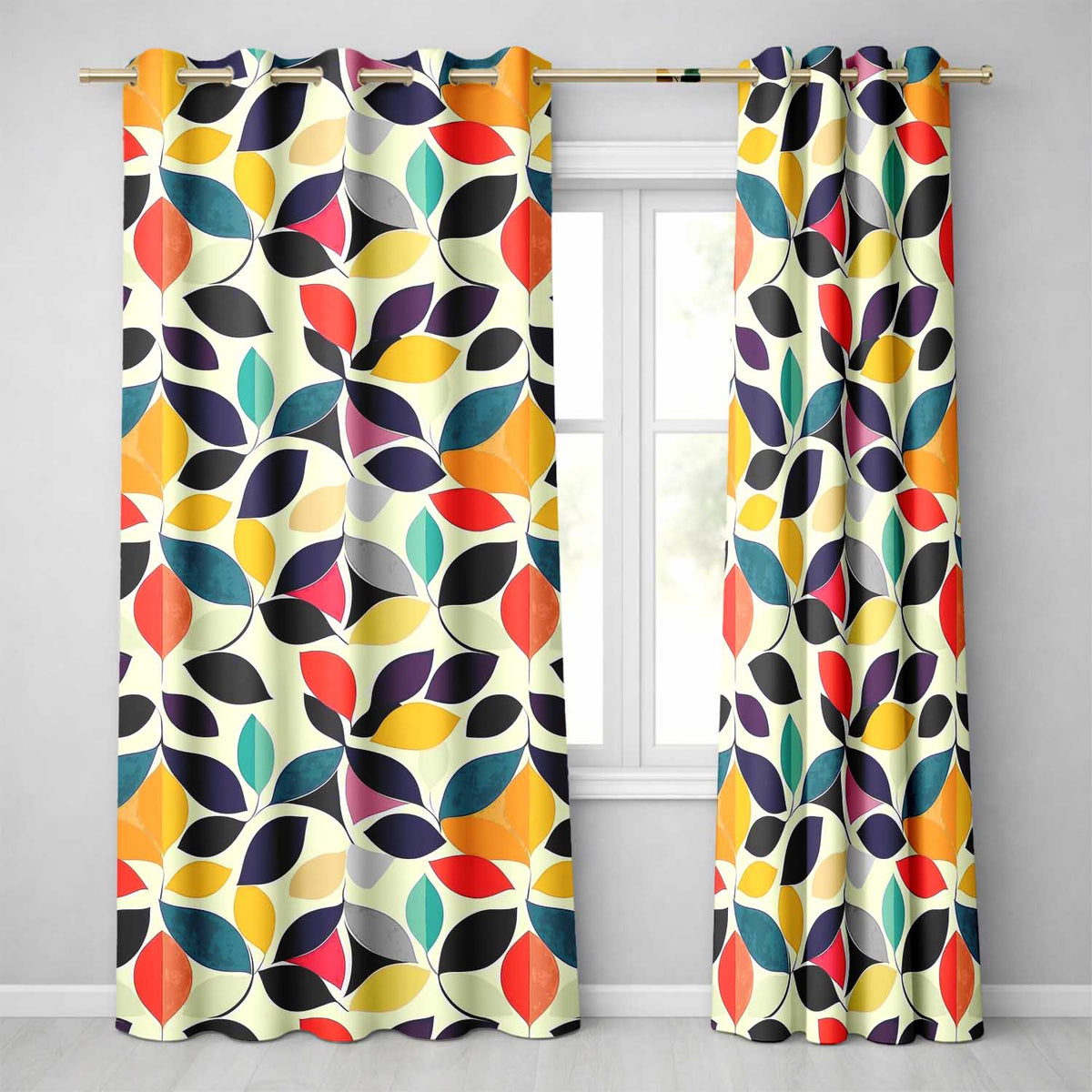 Abstract Stylised Leaf Pattern Soft Colors Seamless Pattern Readymade Eyelet Ring Top Thermal 100% Blackout Curtains