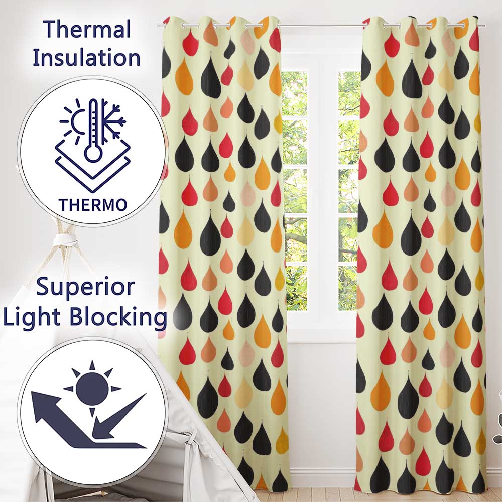 Abstract Hanging Teardrop Motif Minimal Seamless Pattern Readymade Eyelet Ring Top Thermal 100% Blackout Curtains