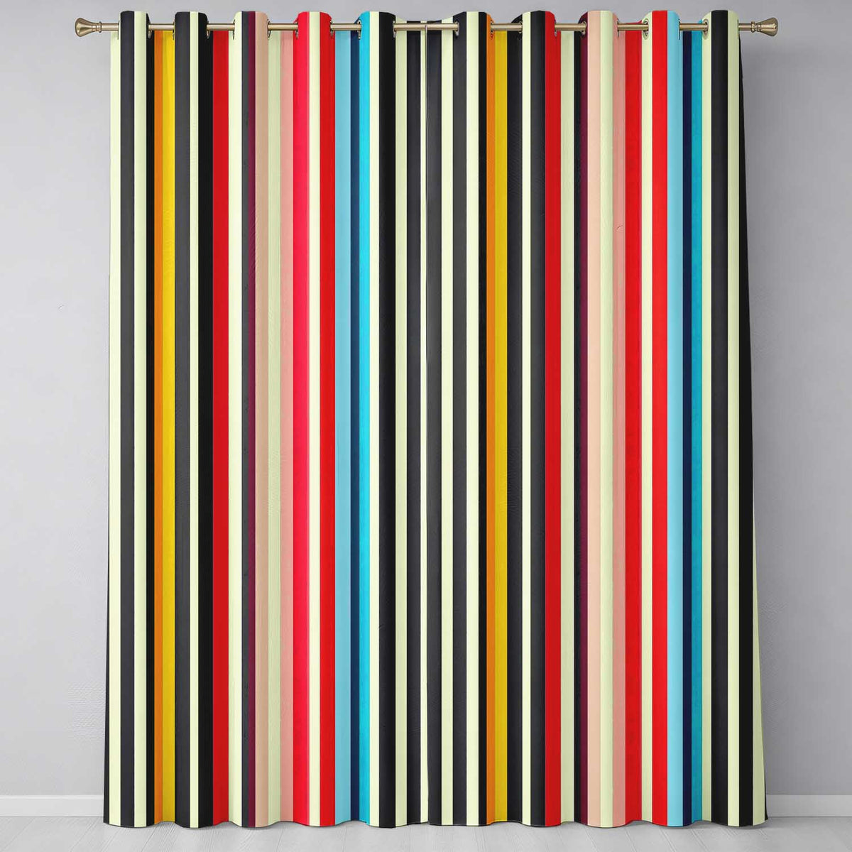 Abstract Wavy Vertical Color Lines Seamless Pattern Readymade Eyelet Ring Top Thermal 100% Blackout Curtains