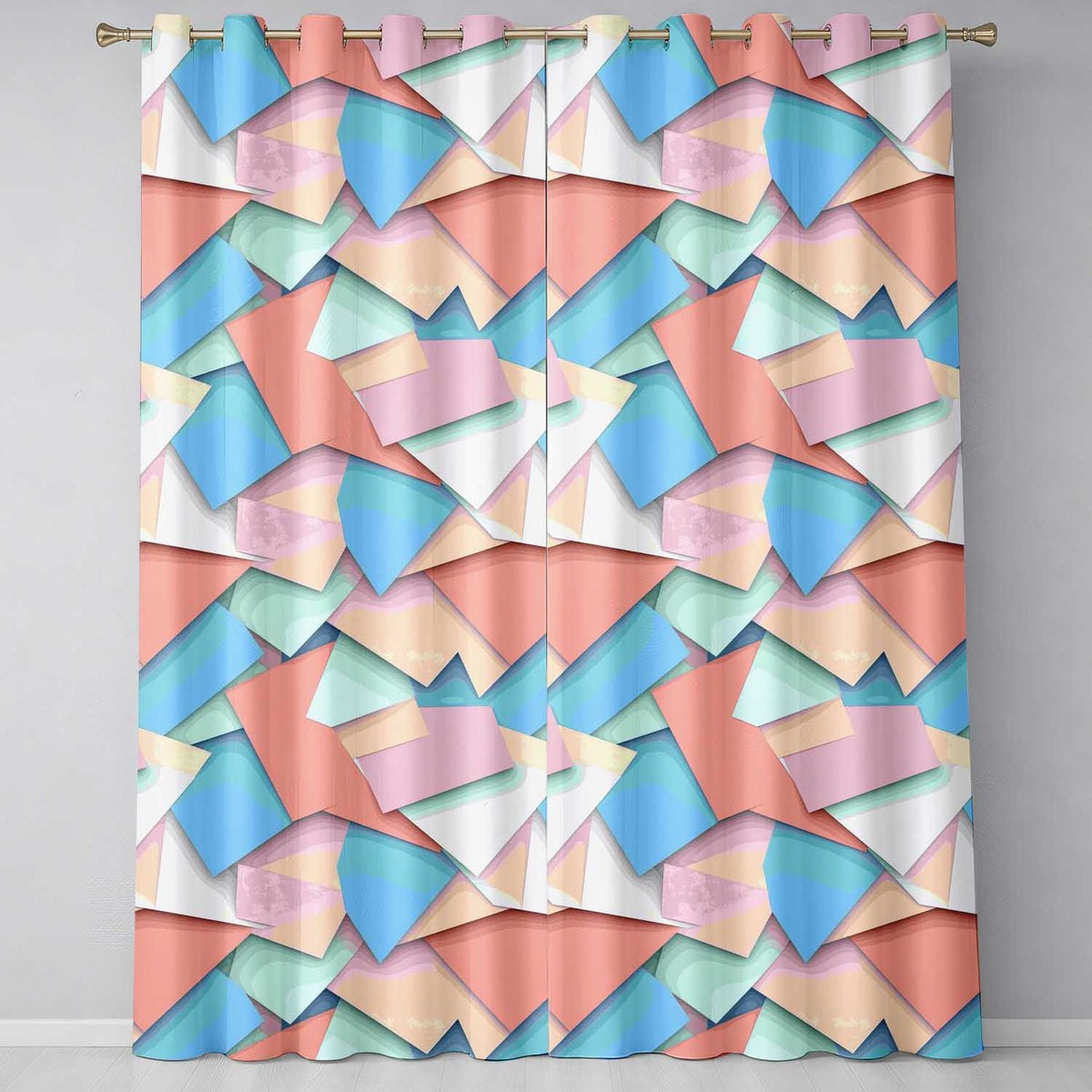 Abstract Pastel Paper Cut Shapes Soft Layered Texture Seamless Pattern Readymade Eyelet Ring Top Thermal 100% Blackout Curtains