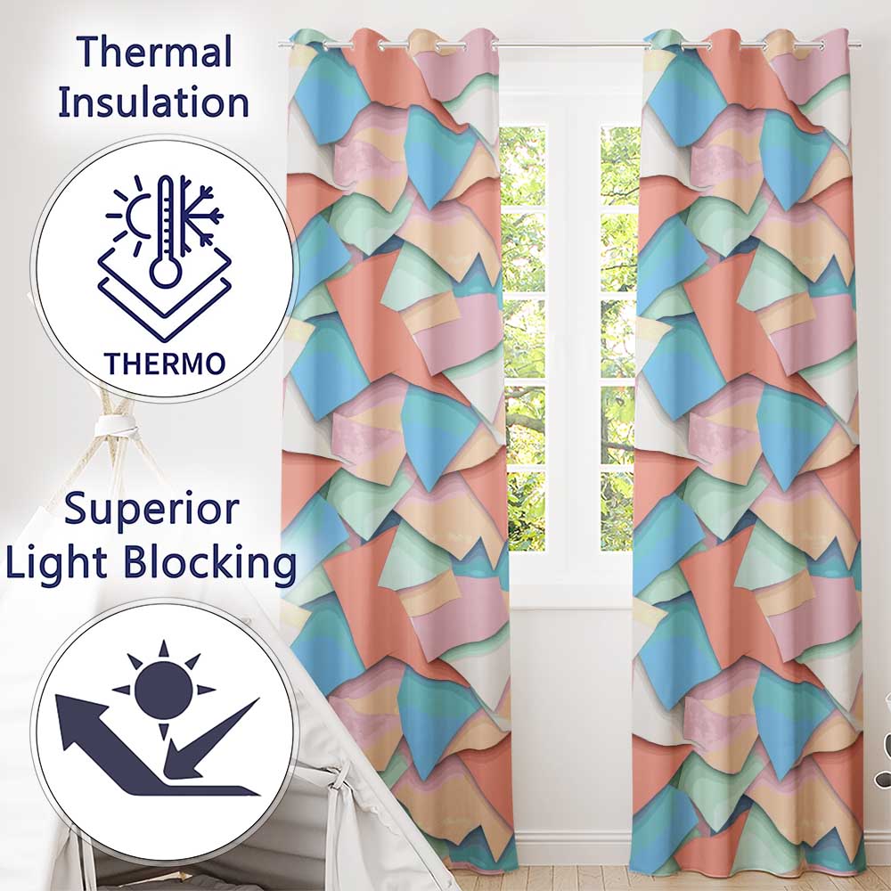 Abstract Pastel Paper Cut Shapes Soft Layered Texture Seamless Pattern Readymade Eyelet Ring Top Thermal 100% Blackout Curtains