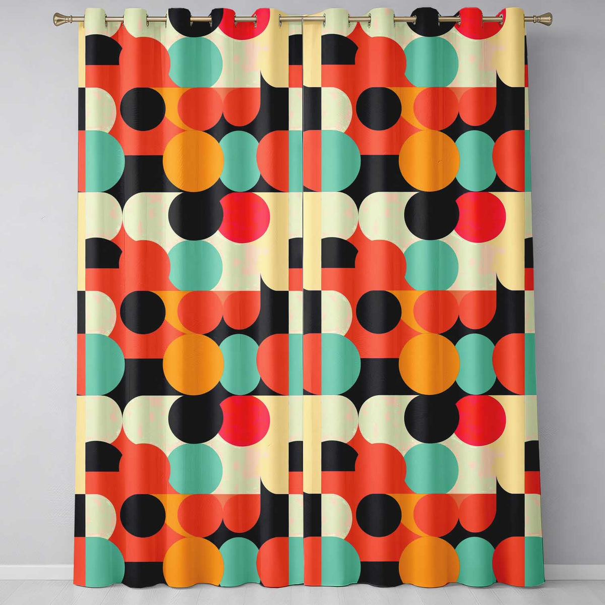 Abstract Bold Color Circle Pop Art Geometric Shapes Seamless Pattern Readymade Eyelet Ring Top Thermal 100% Blackout Curtains