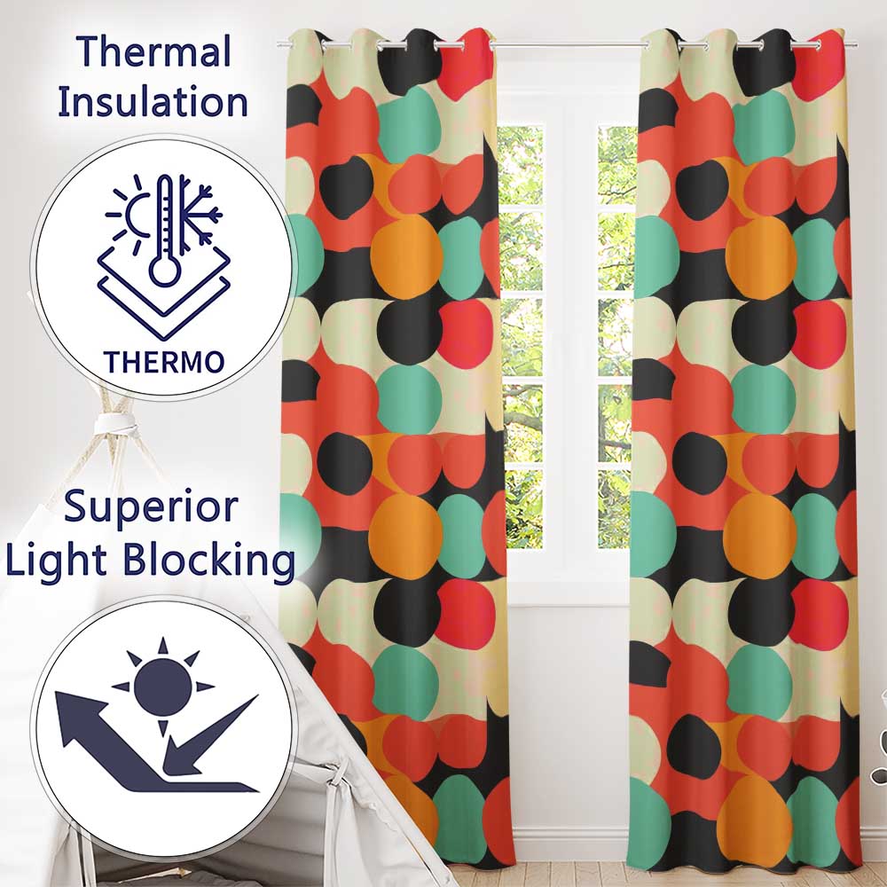 Abstract Bold Color Circle Pop Art Geometric Shapes Seamless Pattern Readymade Eyelet Ring Top Thermal 100% Blackout Curtains