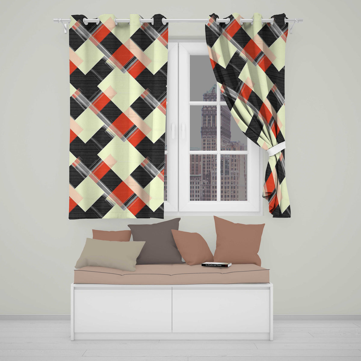 Abstract Textile Inspired Patchwork Stripes Modern Seamless Pattern Readymade Eyelet Ring Top Thermal 100% Blackout Curtains