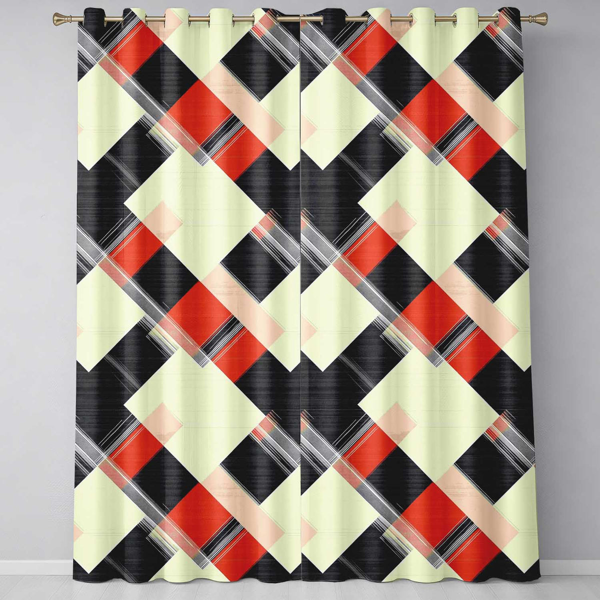 Abstract Textile Inspired Patchwork Stripes Modern Seamless Pattern Readymade Eyelet Ring Top Thermal 100% Blackout Curtains