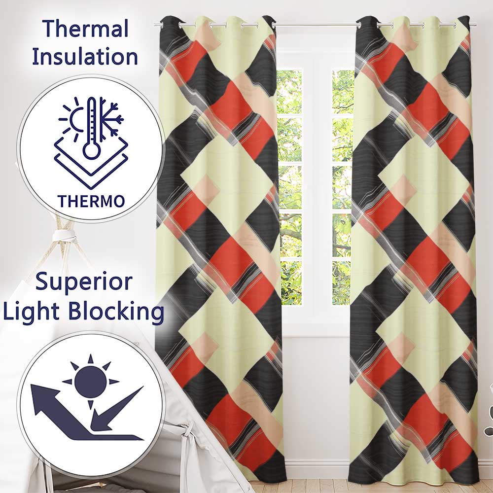 Abstract Textile Inspired Patchwork Stripes Modern Seamless Pattern Readymade Eyelet Ring Top Thermal 100% Blackout Curtains