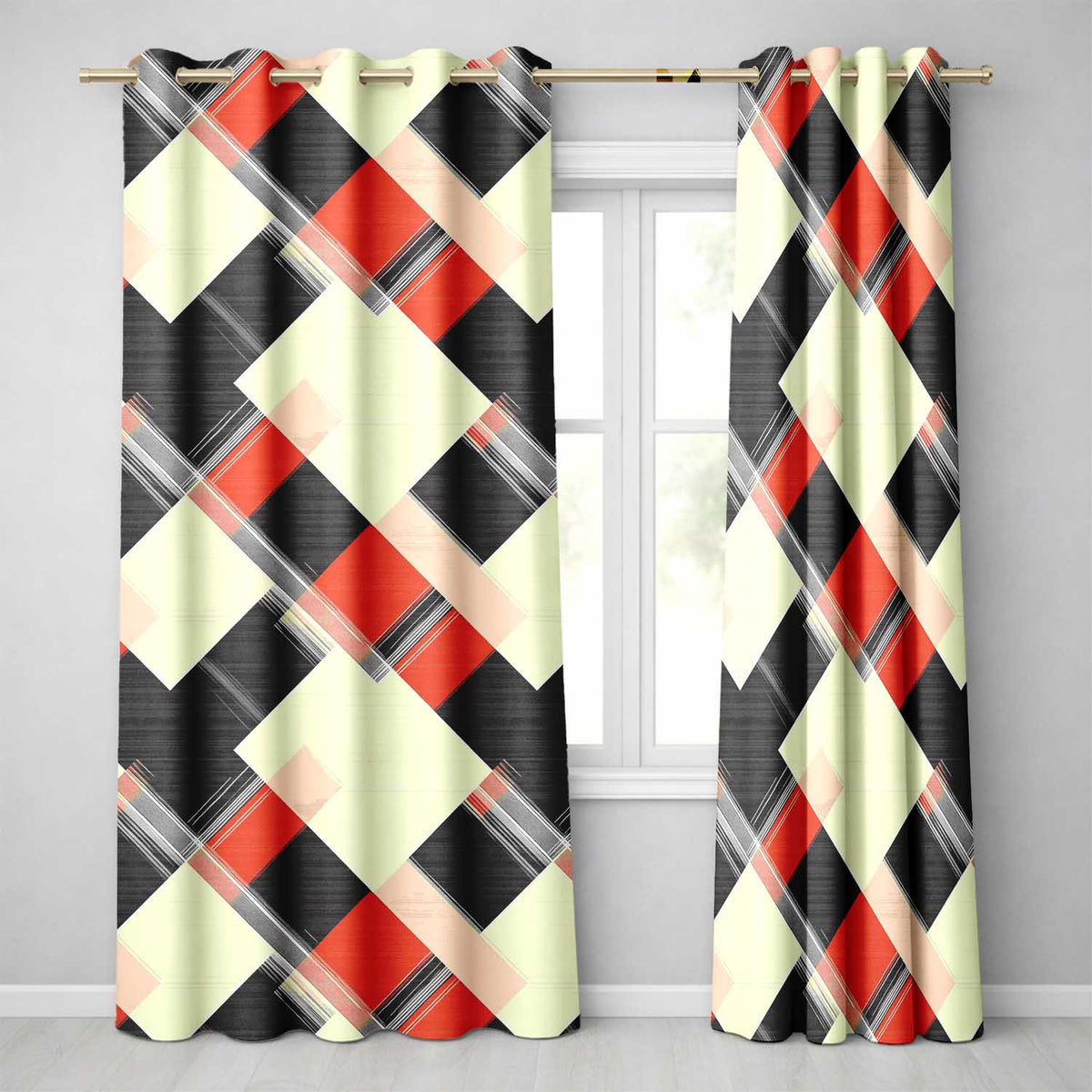 Abstract Textile Inspired Patchwork Stripes Modern Seamless Pattern Readymade Eyelet Ring Top Thermal 100% Blackout Curtains