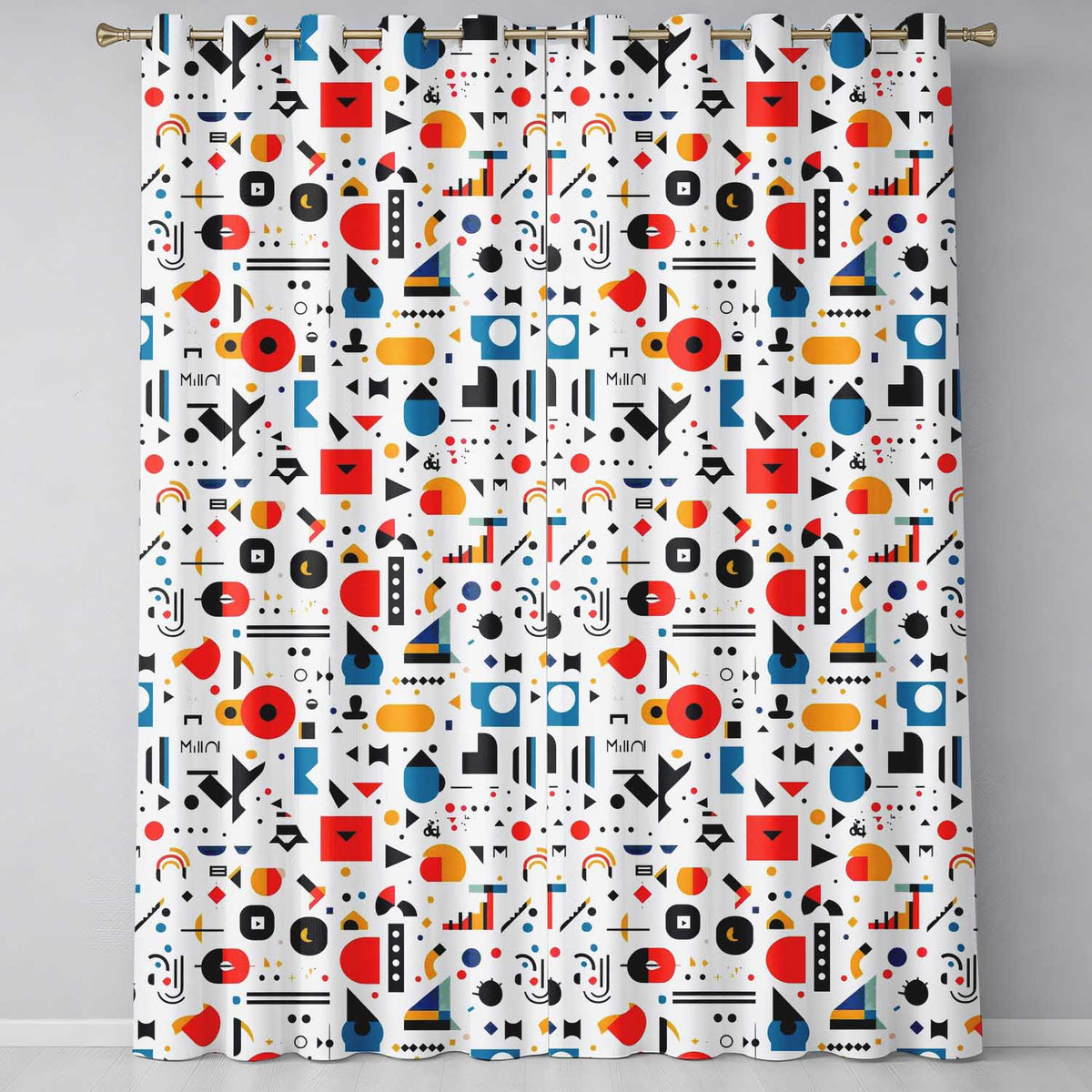 Abstract Playful Bauhaus Style Shapes Colorful Modern Seamless Pattern Readymade Eyelet Ring Top Thermal 100% Blackout Curtains