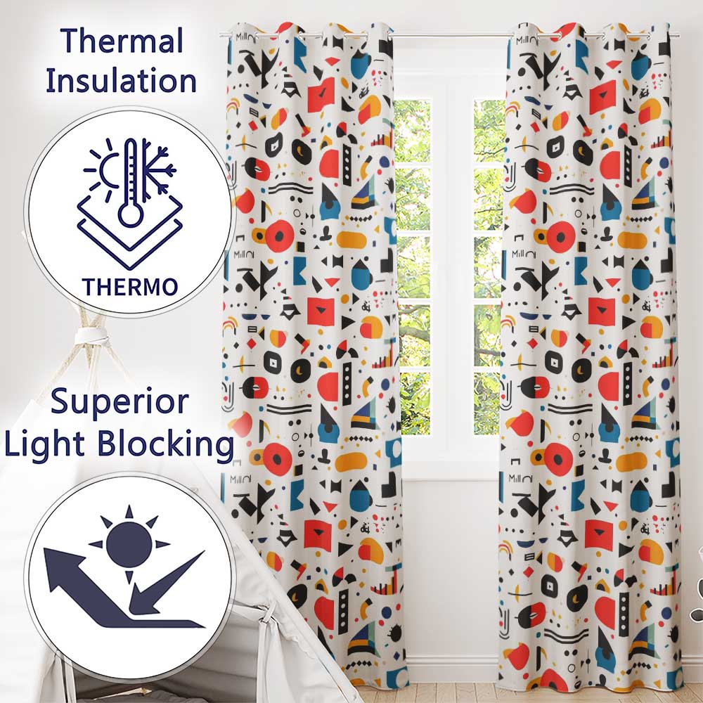 Abstract Playful Bauhaus Style Shapes Colorful Modern Seamless Pattern Readymade Eyelet Ring Top Thermal 100% Blackout Curtains