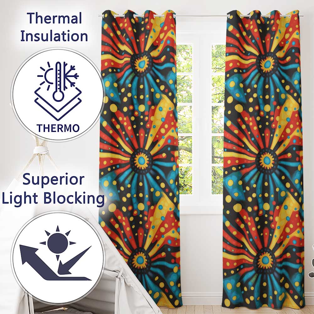 Abstract Psychedelic Radial Burst Bright Color Dots Seamless Pattern Readymade Eyelet Ring Top Thermal 100% Blackout Curtains