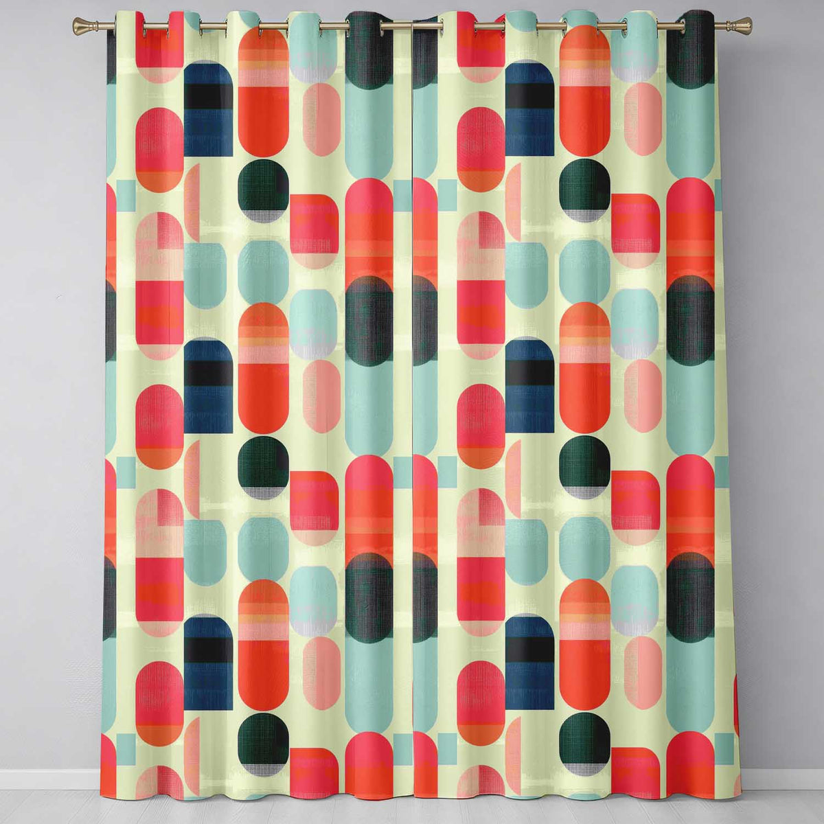 Abstract Minimal Capsule Shapes Mid Century Modern Seamless Pattern Readymade Eyelet Ring Top Thermal 100% Blackout Curtains