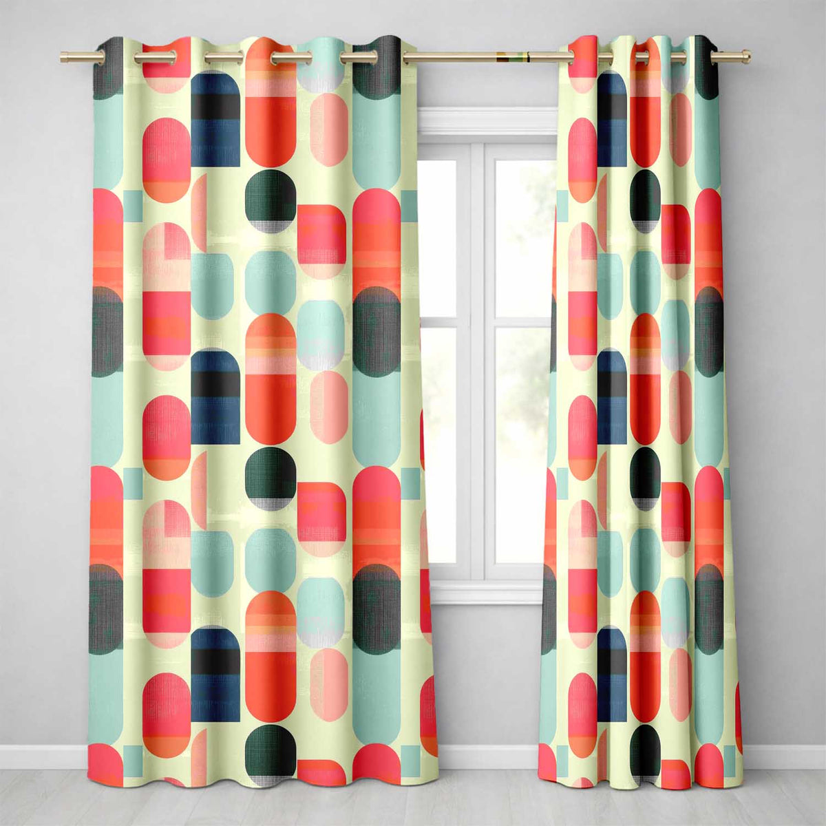 Abstract Minimal Capsule Shapes Mid Century Modern Seamless Pattern Readymade Eyelet Ring Top Thermal 100% Blackout Curtains