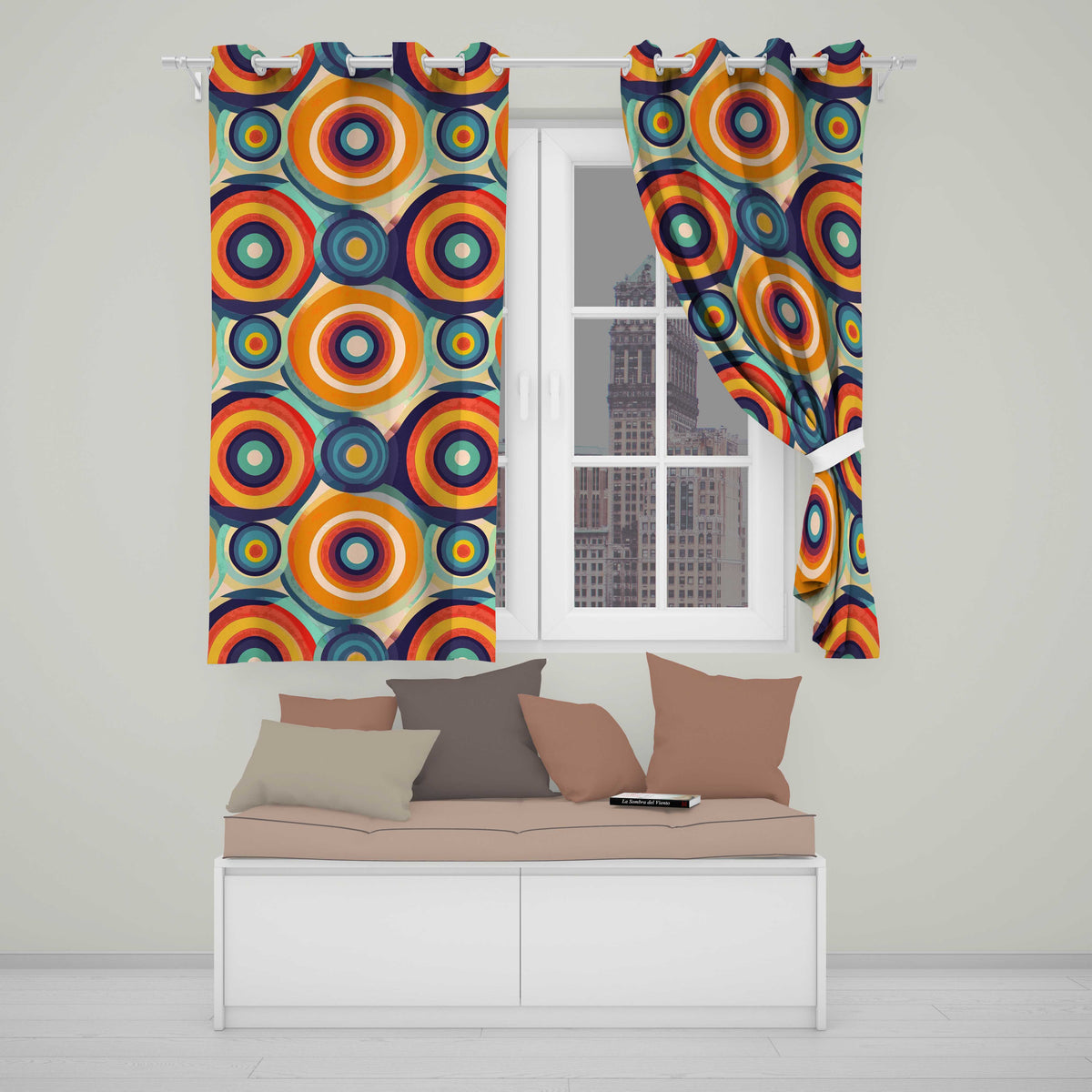 Abstract Concentric Circles Layered Rings Bold Color Seamless Pattern Readymade Eyelet Ring Top Thermal 100% Blackout Curtains