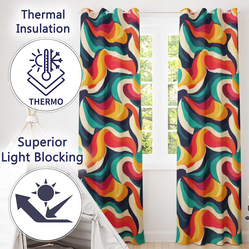 Bold Swirl Shapes Vibrant Abstract Flow Seamless Pattern Readymade Eyelet Ring Top Thermal 100% Blackout Curtains