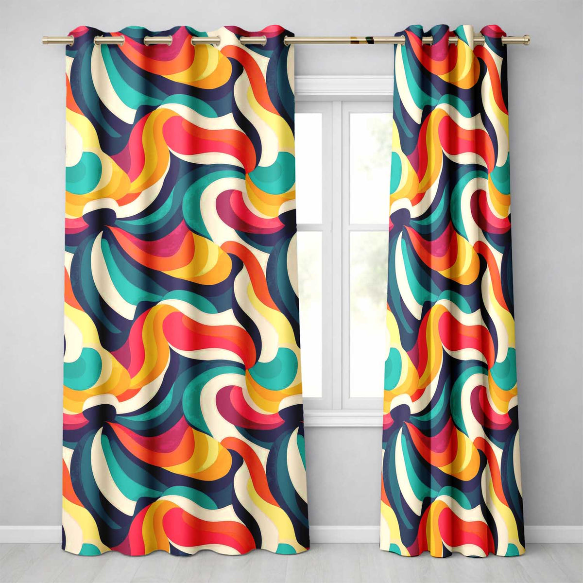 Bold Swirl Shapes Vibrant Abstract Flow Seamless Pattern Readymade Eyelet Ring Top Thermal 100% Blackout Curtains