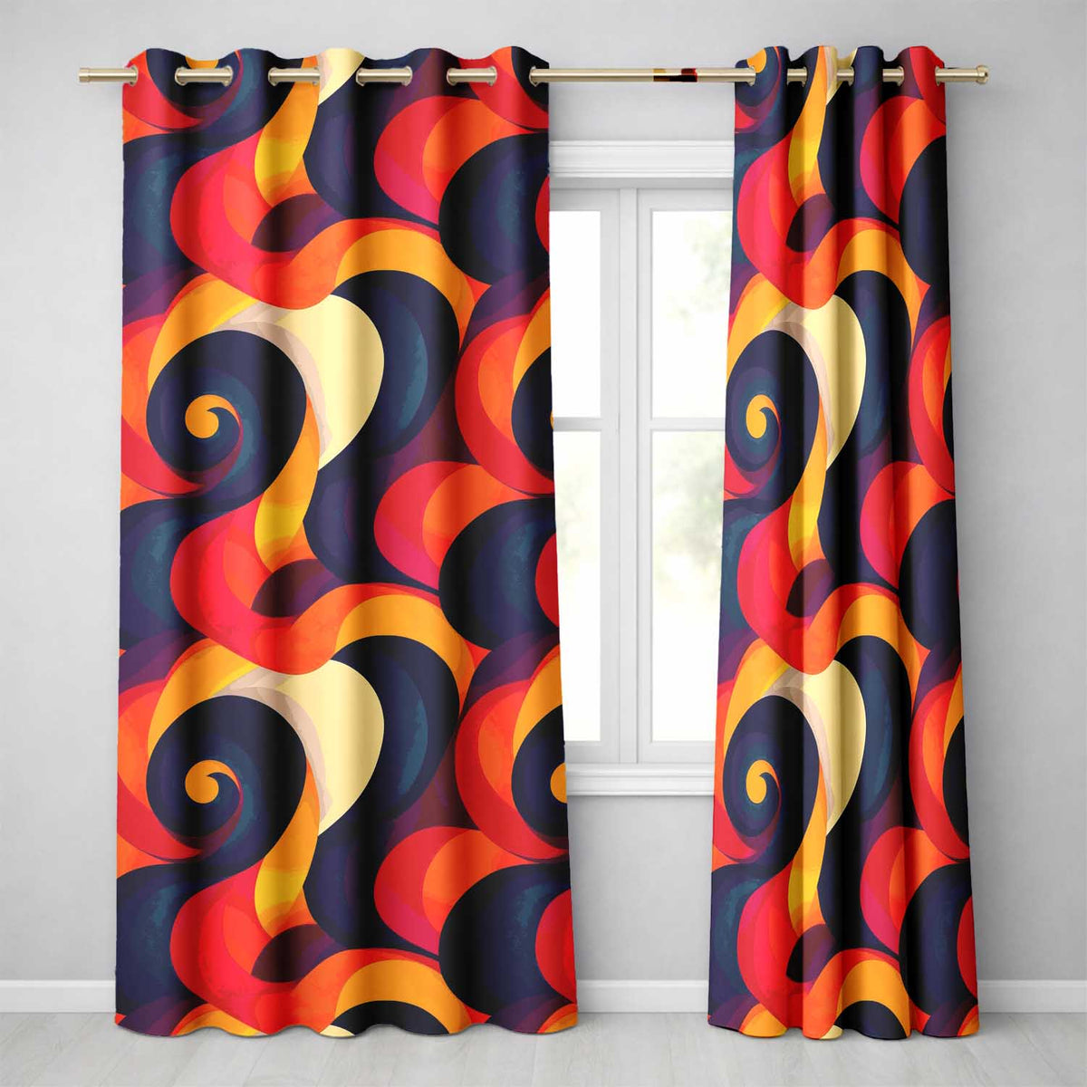 Deep Color Gradient Waves Abstract Flow Seamless Pattern Readymade Eyelet Ring Top Thermal 100% Blackout Curtains