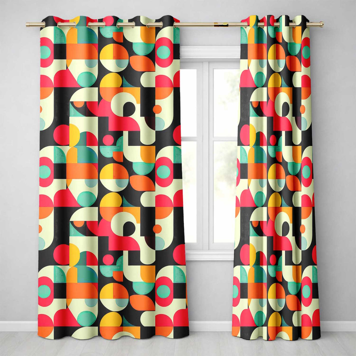 Modern Geometric Circles and Shapes Bold Abstract Seamless Pattern Readymade Eyelet Ring Top Thermal 100% Blackout Curtains
