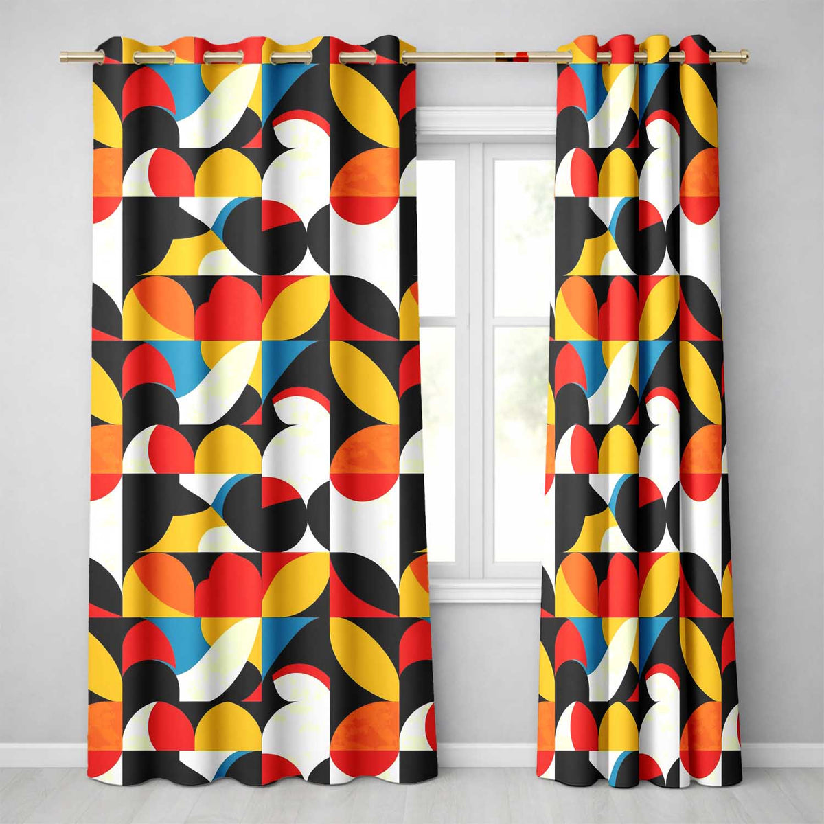 Colorful Abstract Petal Shapes Geometric Floral Seamless Pattern Readymade Eyelet Ring Top Thermal 100% Blackout Curtains