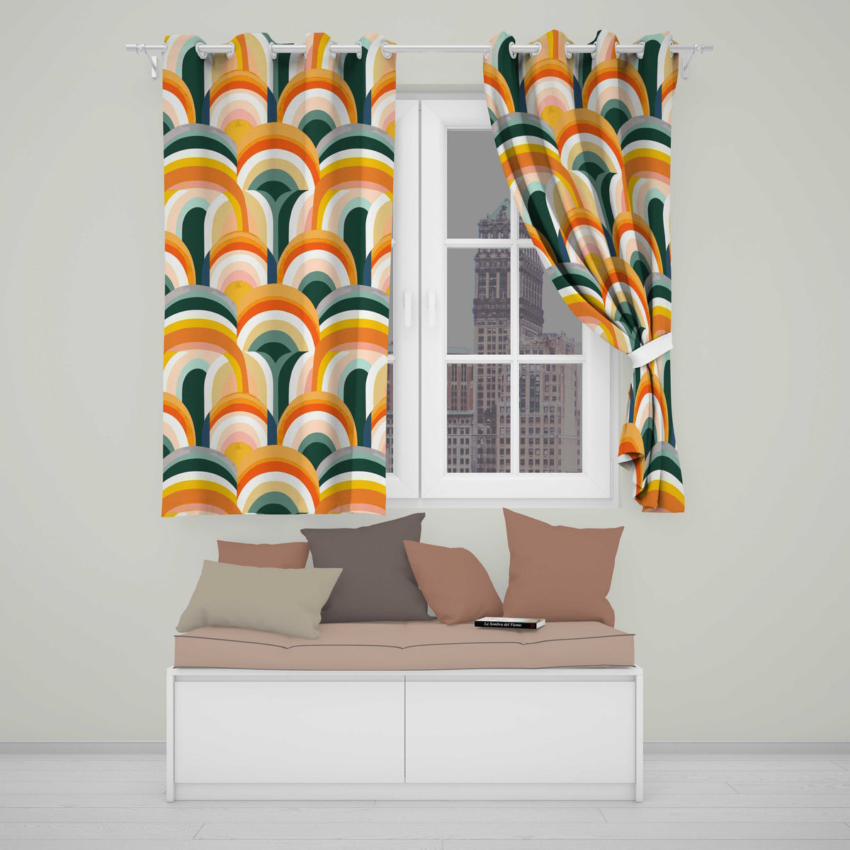 Rainbow Arch Mid Century Modern Seamless Pattern Readymade Eyelet Ring Top Thermal 100% Blackout Curtains