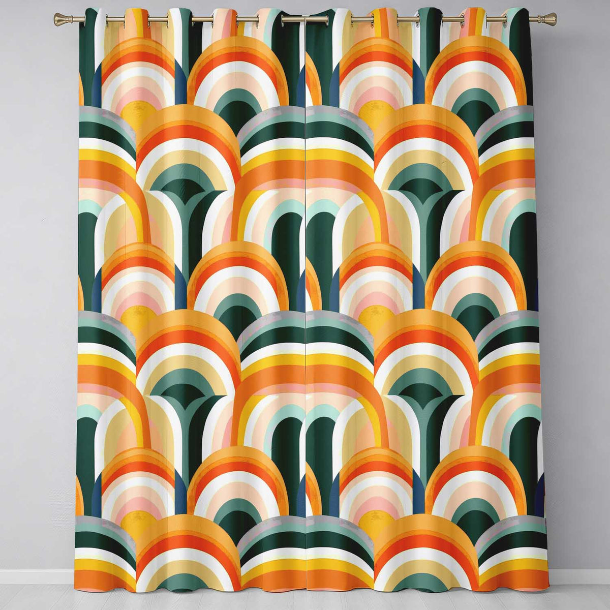 Rainbow Arch Mid Century Modern Seamless Pattern Readymade Eyelet Ring Top Thermal 100% Blackout Curtains