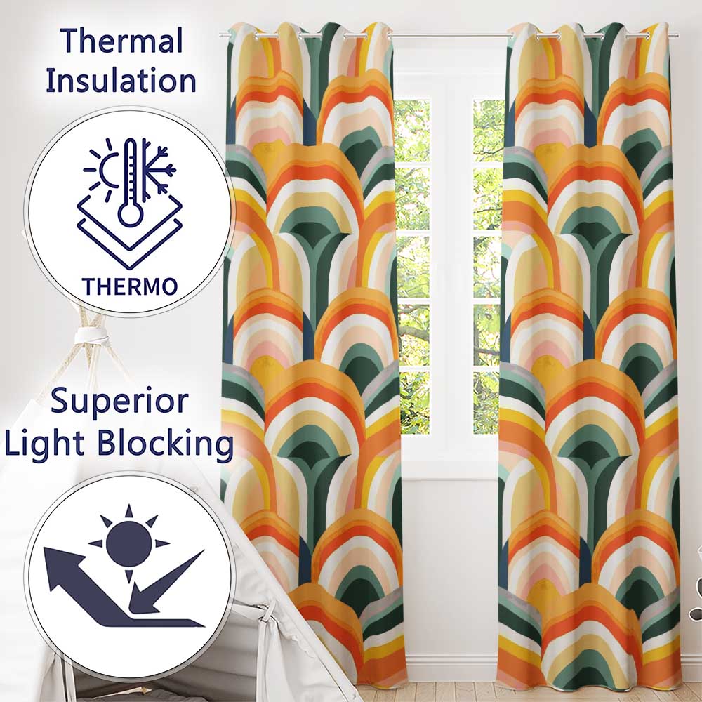 Rainbow Arch Mid Century Modern Seamless Pattern Readymade Eyelet Ring Top Thermal 100% Blackout Curtains