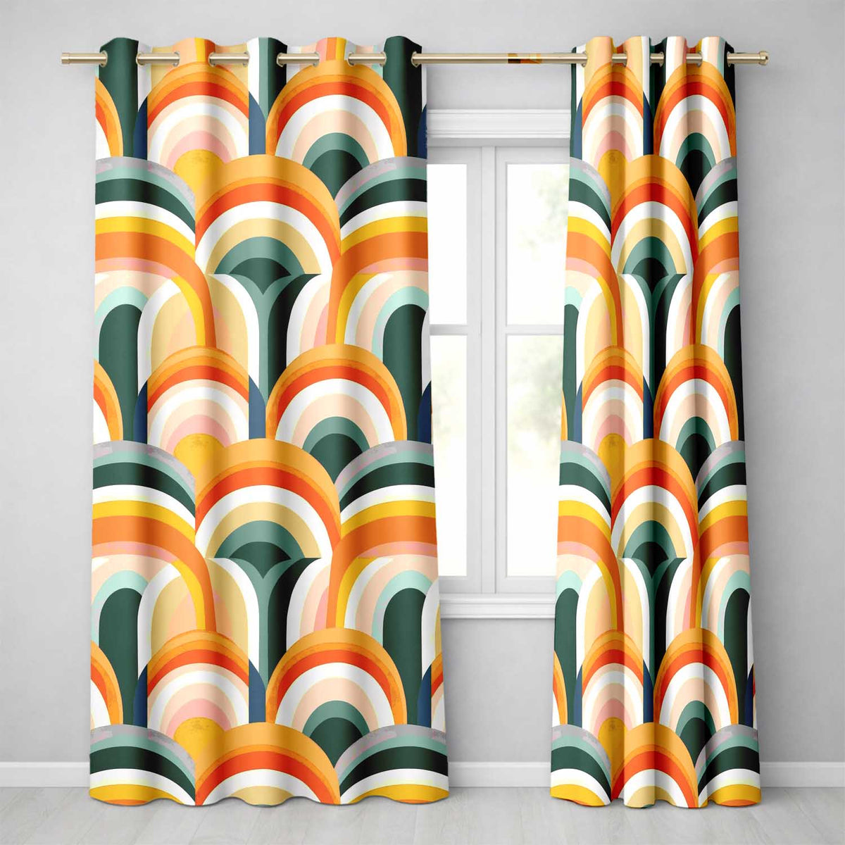 Rainbow Arch Mid Century Modern Seamless Pattern Readymade Eyelet Ring Top Thermal 100% Blackout Curtains