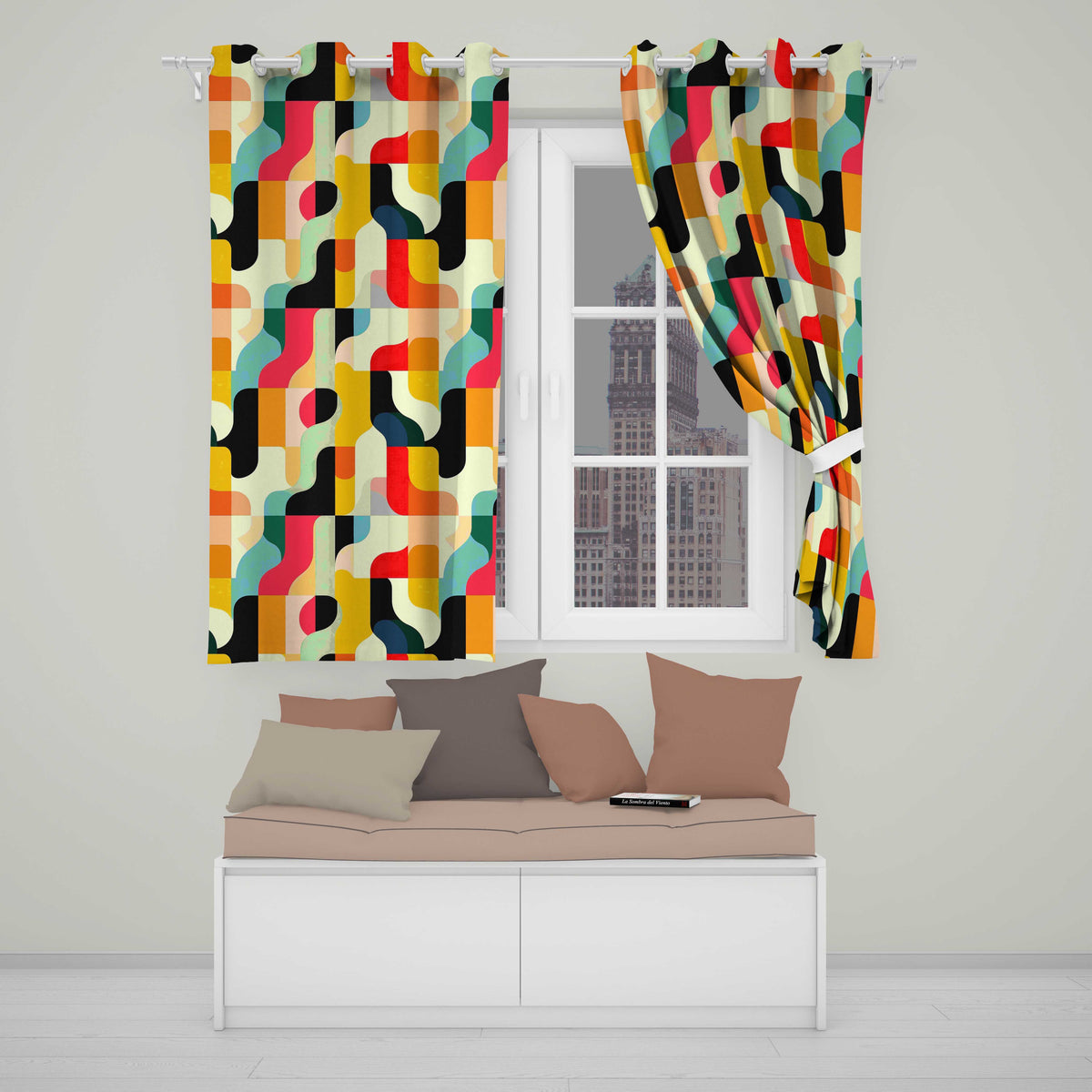 Geometric Color Block Rounded Shapes Modern Seamless Pattern Readymade Eyelet Ring Top Thermal 100% Blackout Curtains