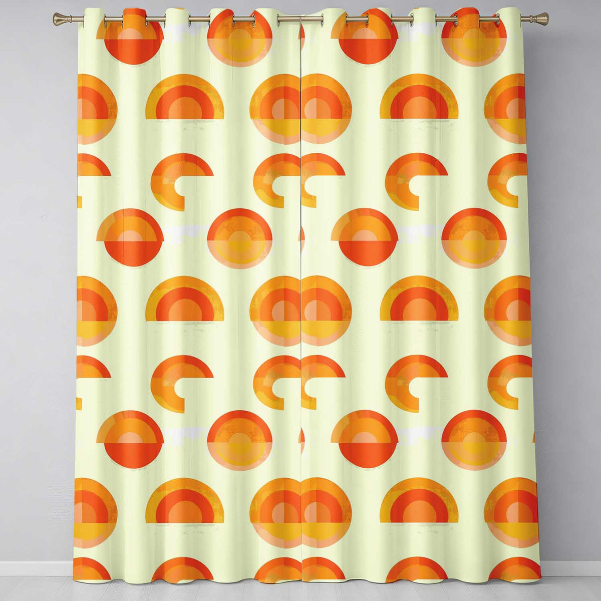 Minimal Abstract Half Circle Sunset Pattern Seamless Pattern Readymade Eyelet Ring Top Thermal 100% Blackout Curtains