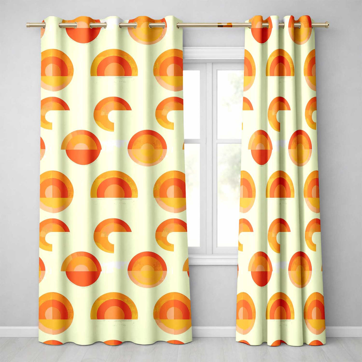 Minimal Abstract Half Circle Sunset Pattern Seamless Pattern Readymade Eyelet Ring Top Thermal 100% Blackout Curtains