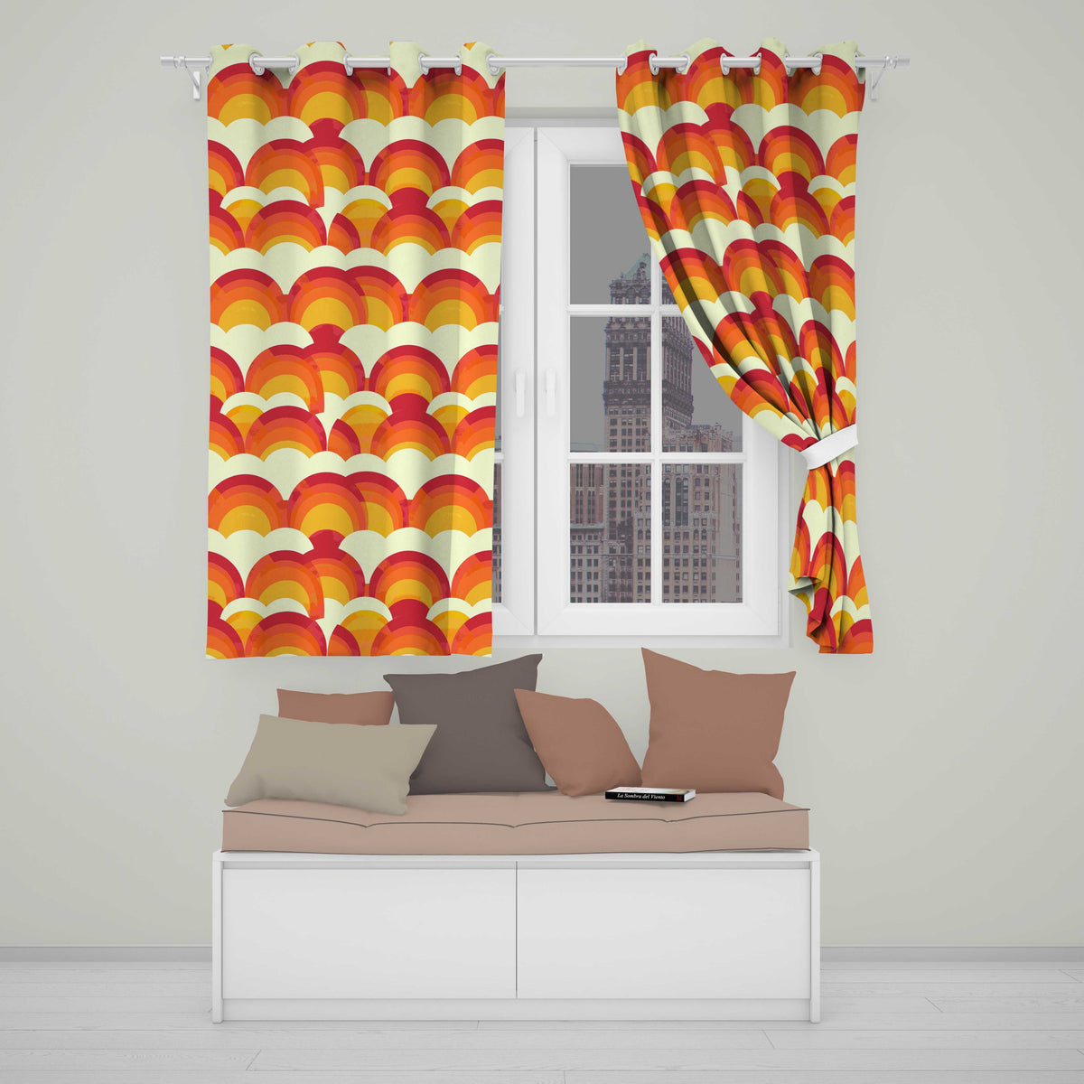 Rainbow Arch Layered Scallop Pattern Seamless Pattern Readymade Eyelet Ring Top Thermal 100% Blackout Curtains