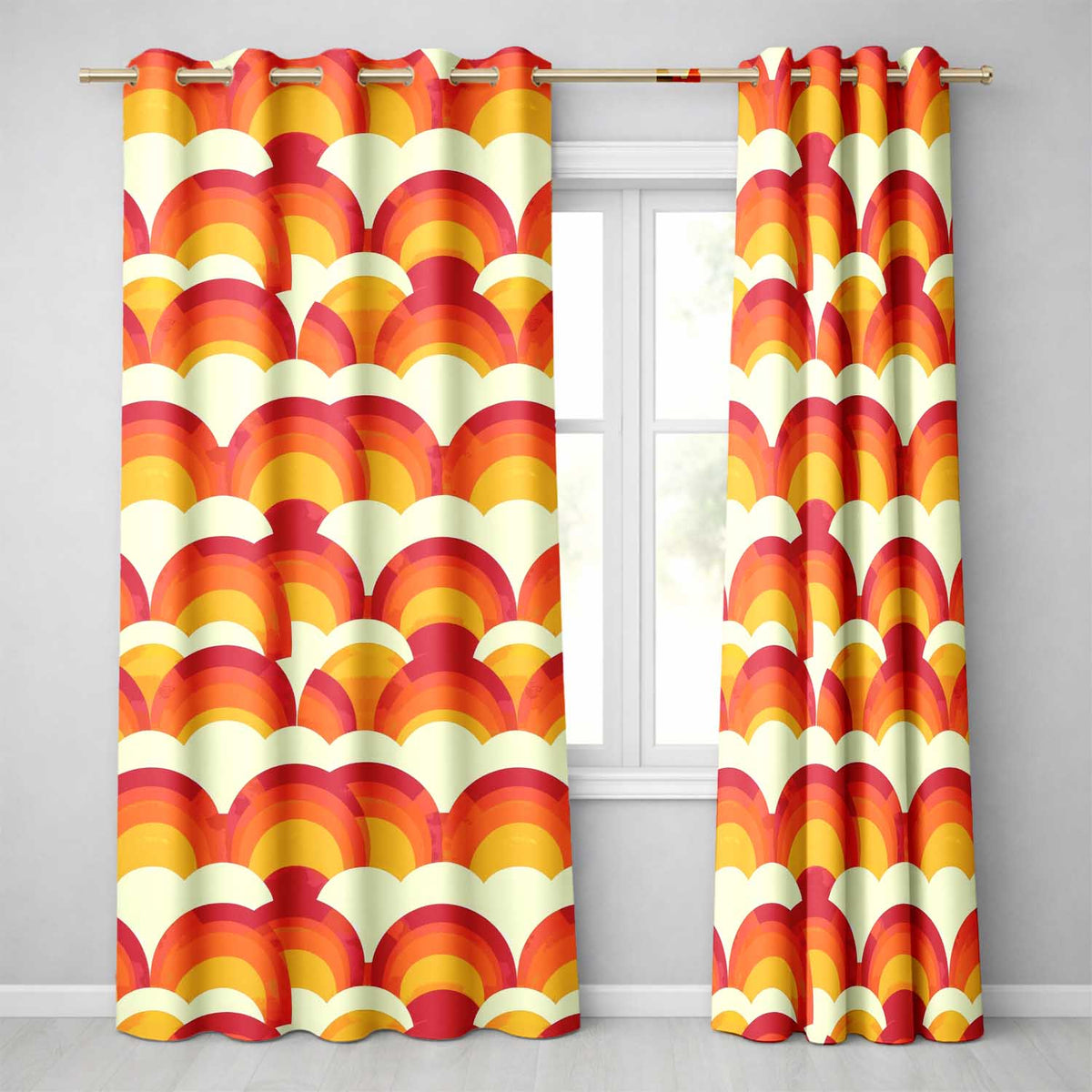 Rainbow Arch Layered Scallop Pattern Seamless Pattern Readymade Eyelet Ring Top Thermal 100% Blackout Curtains