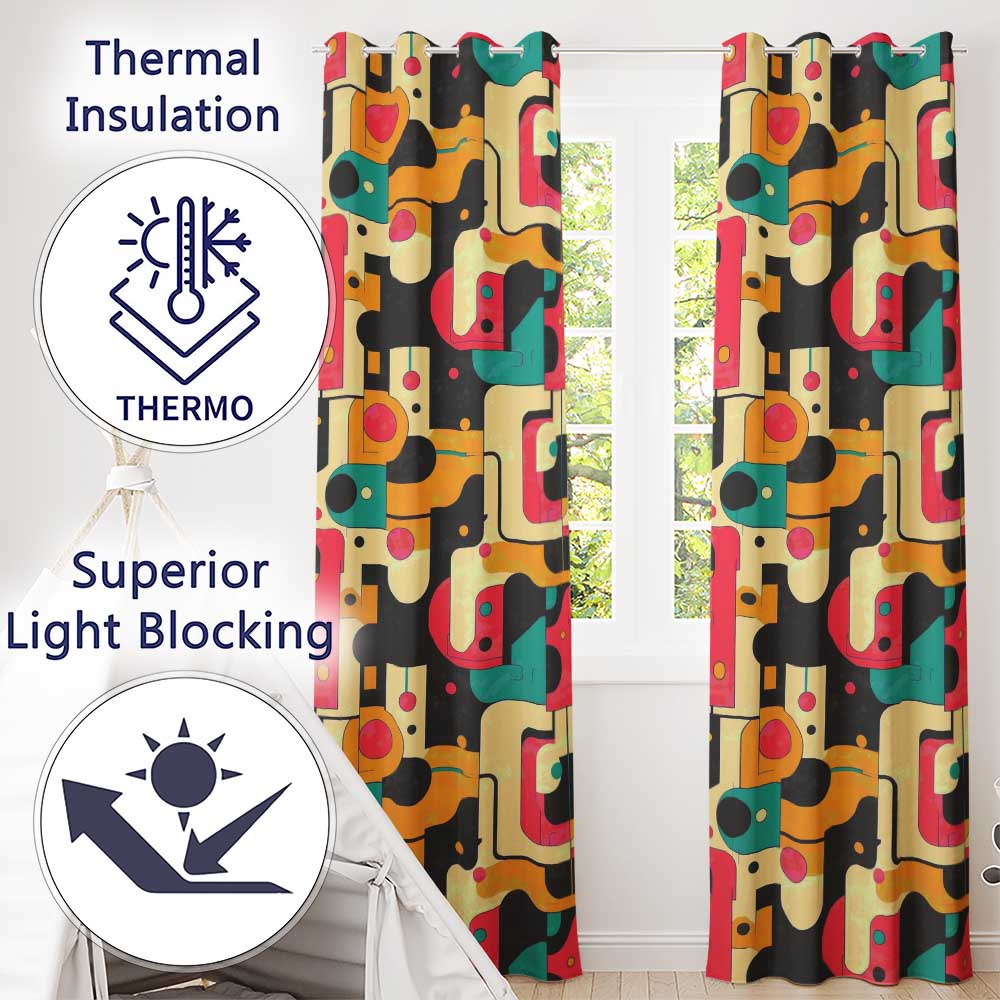Bold Geometric Abstract Shapes Mid Century Color Block Pattern Seamless Pattern Readymade Eyelet Ring Top Thermal 100% Blackout Curtains