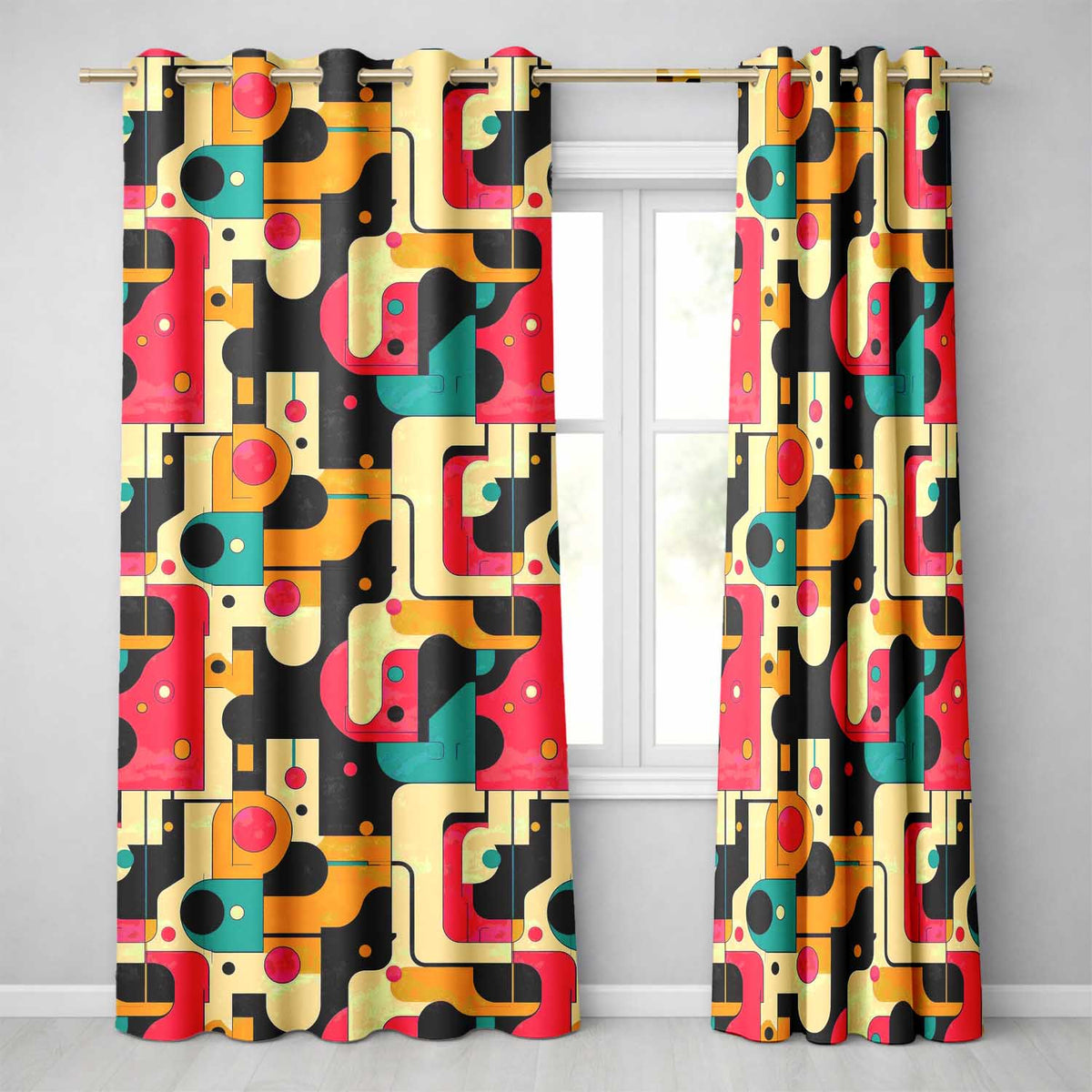 Bold Geometric Abstract Shapes Mid Century Color Block Pattern Seamless Pattern Readymade Eyelet Ring Top Thermal 100% Blackout Curtains