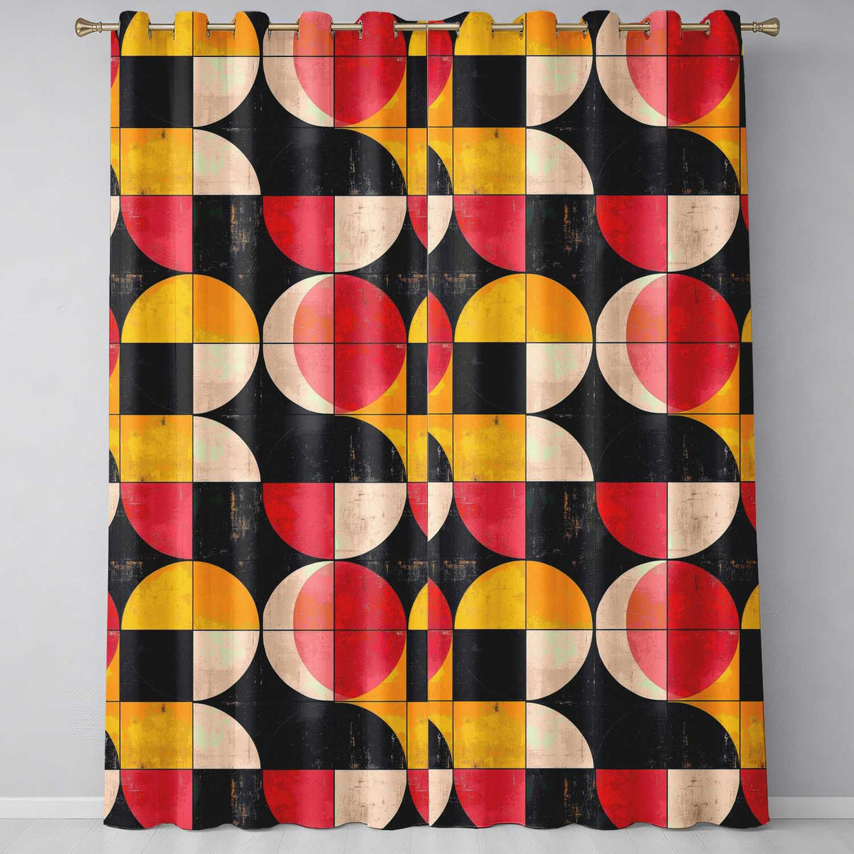 Circle Grid Geometric Abstract Pattern Seamless Pattern Readymade Eyelet Ring Top Thermal 100% Blackout Curtains